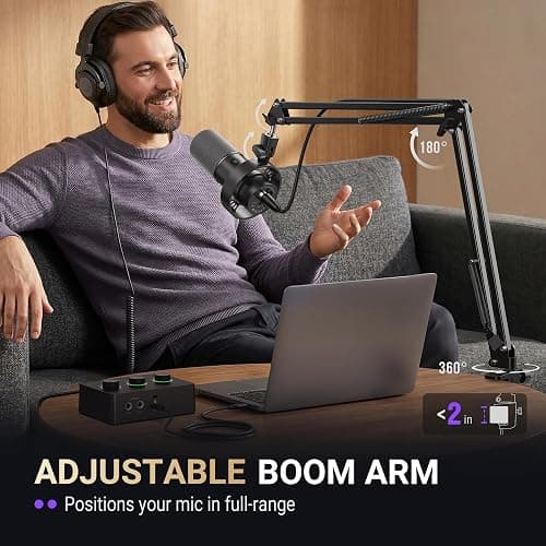 FIFINE K688 Podcast Microphone Kit, USB/XLR Dynamic Microphone with Boom Arm for PC/XLR Mixer, Gaming Mic with Mute Button, Headphone Jack for Vocal, Voice-Over, Streaming, Music Recording -K688CT thumbnail 7
