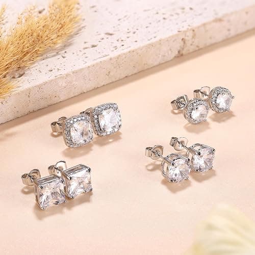 MILACOLATO S925 Sterling Silver Stud Earrings for Women Men Hypoallergenic 18K Gold Plated Cubic Zirconia Earrings Studs Brilliant Simulated Diamond Halo Earring for Sensitive Ears thumbnail 5