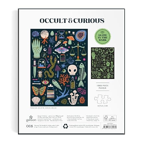Galison Occult and Curious – 1000 Piece Glow in The Dark Jigsaw Puzzle Featuring an Eerie Collection of Creepy and Spooky Objects thumbnail 6