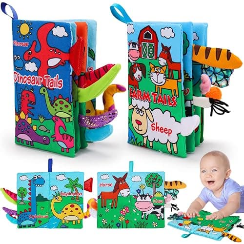 2PCS Soft Crinkle Touch Feel Cloth Books for Infant Baby 0-3-6-12-18 Months | High Contrast Interactive Sensory Busy Travel Early Development Car Seat Stroller Toys Montessori Newborn Gift for Boys Girls - Image 1