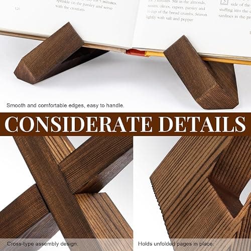 PUERSI Cookbook Stand for Kitchen, Recipe Book Holder for Kitchen Counter, Wooden Cookbook Holder, Rustic Cook Book Holder Stand - Rustic Brown - 1 Set thumbnail 6