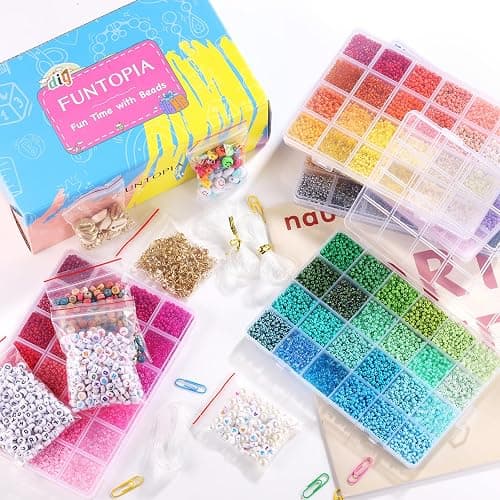 Funtopia 120 Colors 37000pcs+ 3mm Seed Beads, Colorful Small Beads for Jewelry Making, Friendship Bracelet Making Kit with Letter Beads, DIY Art Crafts Gifts for Women Girls - 120 Colors - 3mm thumbnail 2