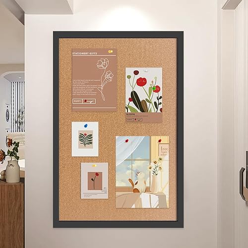 Yunihome Cork Bulletin Board, 13''x18''-2pack Hanging Cork Board Wooden Framed with Pins for Wall, Dorm Room, Office, Home Decor – Natural Cork & Black Frame thumbnail 6