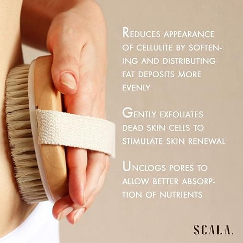 Dry Brushing Body Brush SCALA Natural Bristle Body Brush, Soft Body Exfoliating Brush Scrub for Dead Skin, Cellulite, Lymphatic Drainage, Blood Flow – Thicker & Stronger Medium Strength thumbnail 8