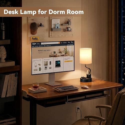 Fenmzee Bedside Lamps for Bedroom Set of 2 - Table Desk Lamp for Nightstand | 15" Table Lamp for Living Room with Pen Holder & Phone Stand, USB A+C Port, AC Outlet, 3 Color Temperature, LED Bulb Included thumbnail 2