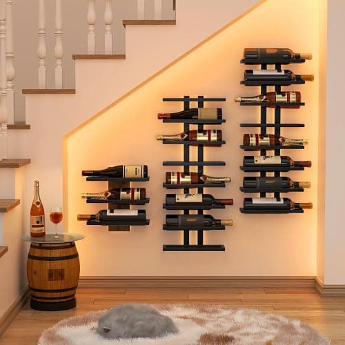 Hoctieon 8 Tier Wall Mount Wine Rack, Wall Racks for Wine Bottles Display and Storage, Hanging Bottle Organizer for Living Room, Dining Room, Wine Cellar, Bar, Black thumbnail 5