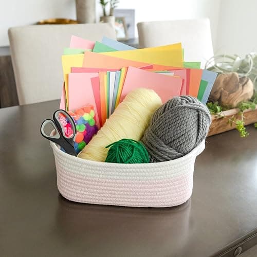 NaturalCozy 5-Piece Rectangle Storage Basket Set- Natural Cotton Rope Woven Baskets for Organizing! Small Basket for Montessori, Baby Nursery, Dog Toy Baskets, Cat Toy Box, Bathroom Organization Bin thumbnail 5