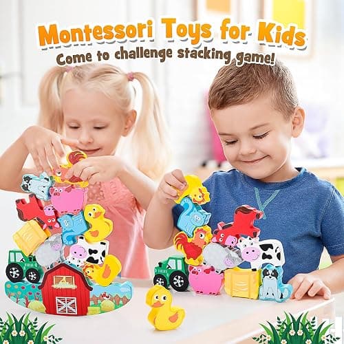 IPOURUP Montessori Toys for Kids 3-7 Wooden Farm Animal Blocks Stacking Games Educational Toy for 3 4 5 6 Year Old Girls Boys Christmas Birthday Gifts for Grandkids Toddler Balance Game Girls Age 3-5 thumbnail 4