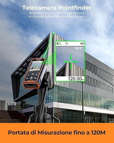 120M Metro laser, CIGMAN telecamera integrata, telemetro laser con fotocamera zoom 4x, schermo LCD, dispositivo di misurazione laser IP65, 16 modalità di misurazione per esterni, (CD-120G) thumbnail 2