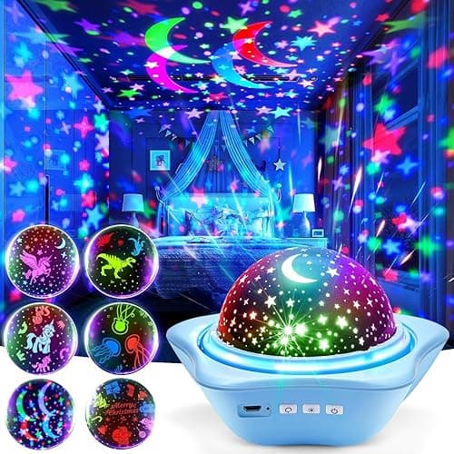 One Fire Night Light for Kids Gifts, 6 Films+78 Lighting Modes Ceiling Star Projector, Rechargeable Night Light Projector, 360°Rotating Star Lights for Bedroom Decor, Sensory Toys for Baby Boy Gifts - Blue