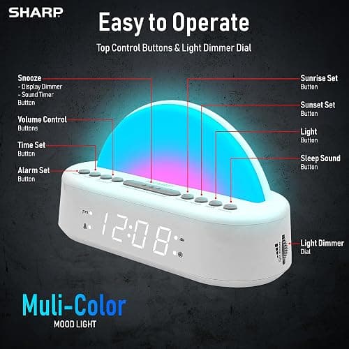 Sharp Sunrise Alarm Clock with Wake-Up Light & Sunset Sleep Timer – 5 Sleep Sounds, 8-Color Night Light, 0.7" LED Display with Dimmer, Snooze, Battery Backup, Bedside Clock for Kids, Teens & Adults thumbnail 4