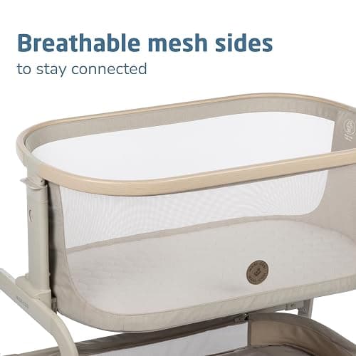 Maxi-Cosi Iora Baby Bassinets Bedside Sleeper, Portable Bassinet, Infant Bedside Sleeper Crib, Height Adjustable, Breathable Mesh, Large Storage Basket, Classic Oat - Classic Oat - Bassinet thumbnail 6