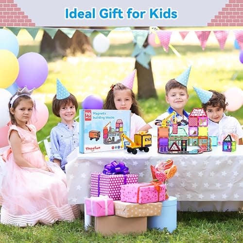 Theefun 70pcs Magnetic Tiles Road Set with Crane & 2 Cars Magnetic Blocks Double Side City STEM Construction Toy Gifts for Kids 3+ Years Old, Include 56 Magnetic Blocks, 13 Magnet Toppers, 1 Bag thumbnail 2