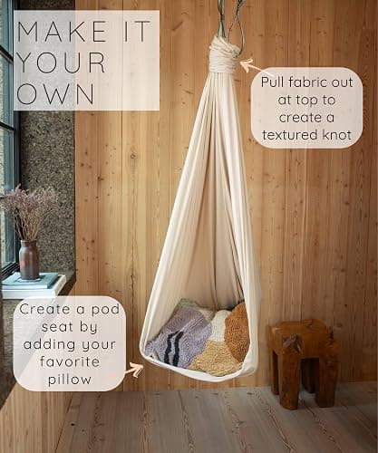 Kids Sensory Swing Indoor & Outdoor with Heavy Duty 360° Swivel Hardware, Double-Layer Soft Fabric Indoor Swing for Kids and Adults with Autism, Calming Sensory Hammock - Up to 200 Lbs (Beige) thumbnail 7