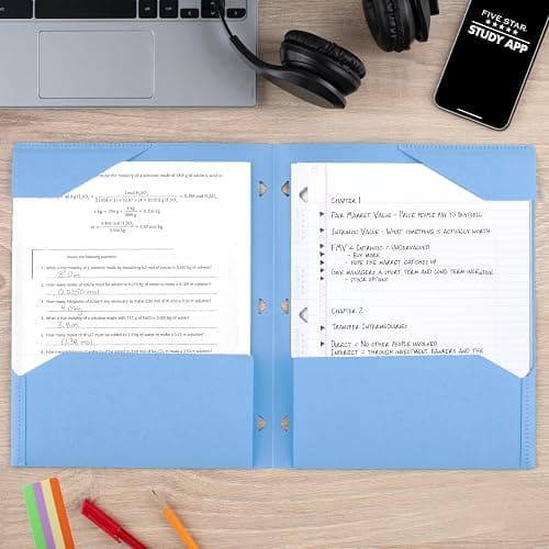 Five Star 2-Pocket Folder, Plastic Folder with Stay-Put Tabs, Fits 3-Ring Binder, Holds 8-1/2" x 11" Paper, Pacific Blue (333420C-ECM) thumbnail 2