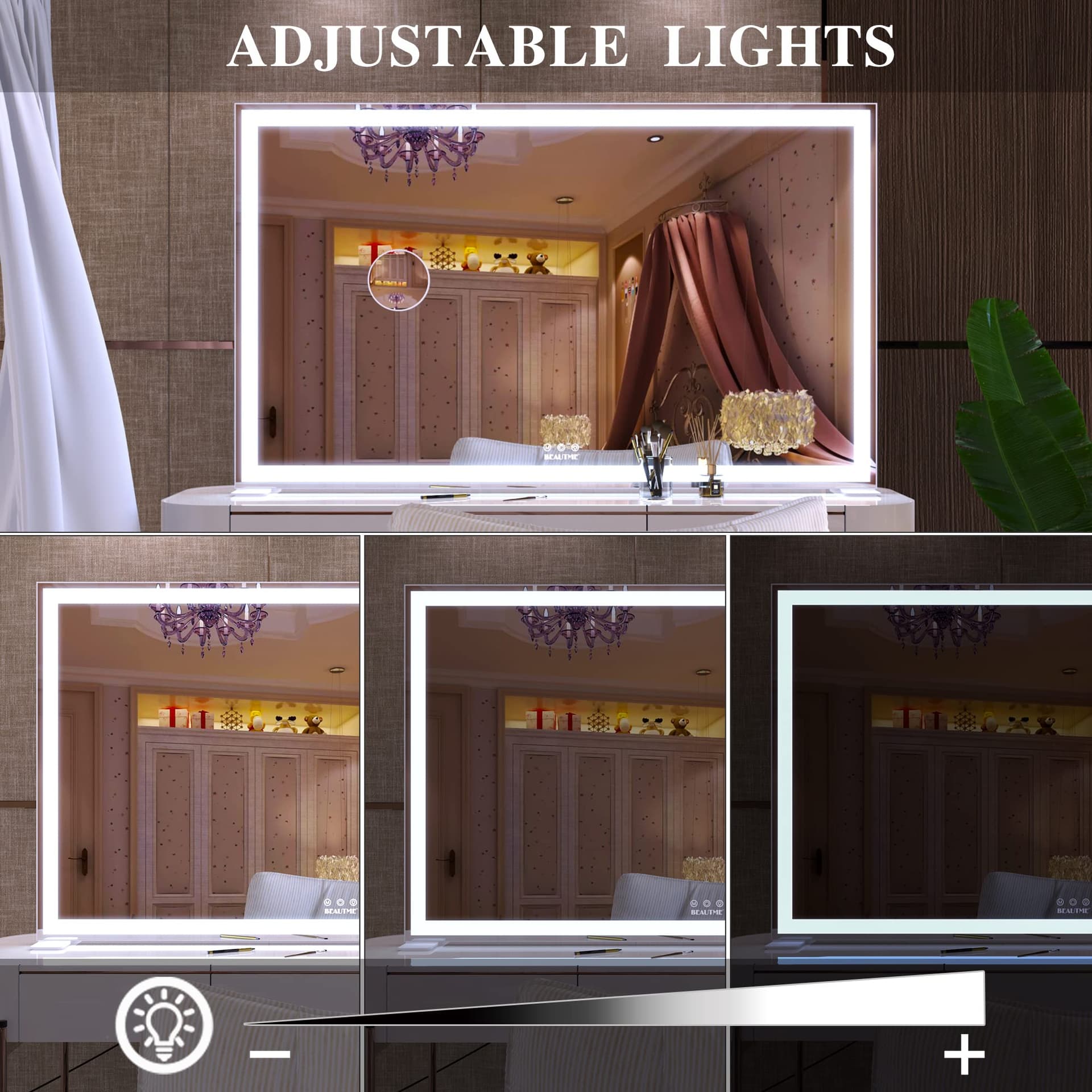 Vanity Mirror with Lights, Lighted Makeup Miror with Adjustable LED Light, Light up Mirror for Makeup Touch Control 3 Colors, 101.6 * 61.8cm, White thumbnail 4