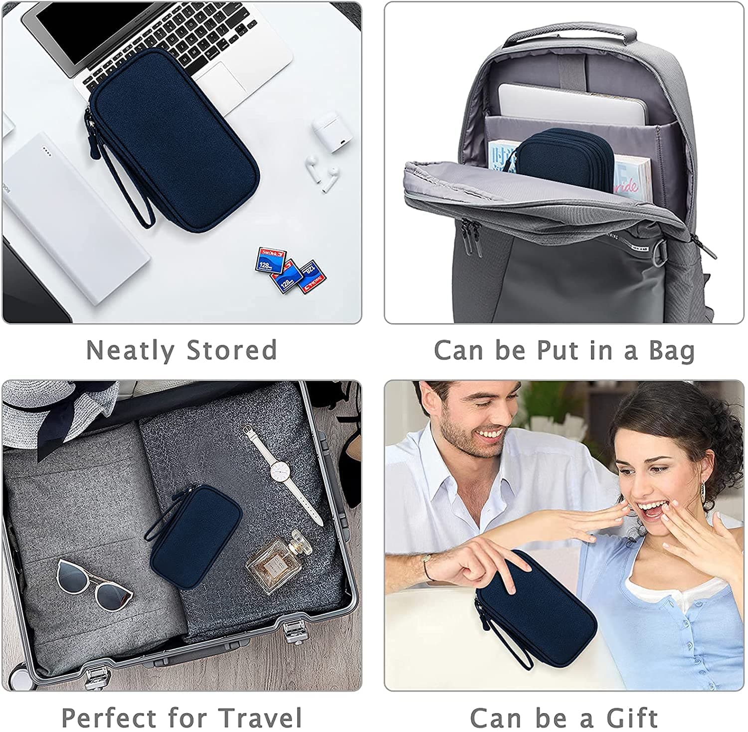 FYY Electronic Organiser - Travel Cable Organizer Bag Pouch Electronic Accessories Carry Case Portable Waterproof Double Layers All-in-One Storage Bag for Cable, Cord, Charger, Phone Navy thumbnail 7