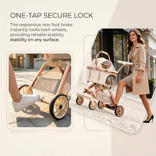 EPPMagice All-Terrain Pet Stroller for Small Medium Dogs & Cats, 20 lbs Capacity - Portable Carrier with One-Touch Brake, Lightweight Foldable Design & Shock Absorption Wheels,Beige thumbnail 8