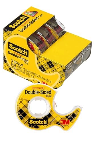 Scotch Double-Sided Tape, 1/2 in x 250 in (12.7 mm x 6.35 m), 3 Pack - Image 1