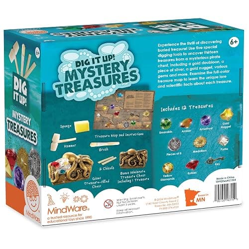 MindWare Dig It Up Discoveries Pirate Mystery Treasure Chest: Giant Discovery Project for Kids – Dig Up 13 Treasures – Includes a Bonus Dig, 2 Chisels and 1 Poster Filled with Pirate Facts and Lore thumbnail 7