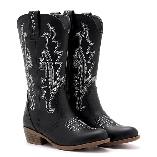 Girls Kids Western Boots Embroidered Cowgirl Cowboy Boots Girls Mid Calf Riding Shoes Little Kid/Big Kid thumbnail 6