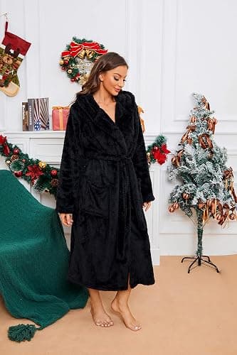 HEARTNICE Womens Hooded Fleece Robe, Thick Warm Plush Bathrobe for Women, Long Fluffy Comfy House Coat Long Fur Fleece thumbnail 2