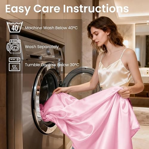 Love's cabin Twin Satin Sheets Sets - 3 Piece Pink Silky Bed Sheets with Deep Pockets, Luxury Silk Feel Satin Twin Size Sheet Set Bedding Set (1 Flat Sheet,1 Fitted Sheet,1 Pillow case) thumbnail 6