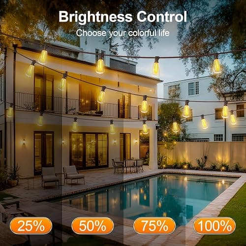 Outdoor Lights String Patio Outside - 100ft 30M LED Waterproof Light ST38 | Dimmable, Shatterproof, Hanging Lighting Edison Bulb Deck Backyard Gazebo Balcony Party Bistro Cafe Pergola Garden Yard Porch thumbnail 4