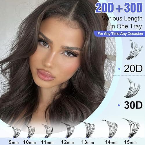Pawotence Lash Extension Kit DIY 280pcs Individual Lash Clusters Kit 20D&30D Natural 9-15mm Cluster Eyelash Extensions Kit with Lash Bond and Seal, Tweezers for Self Use (20D&30D, 0.07D, 9-15mm, Kit) thumbnail 3
