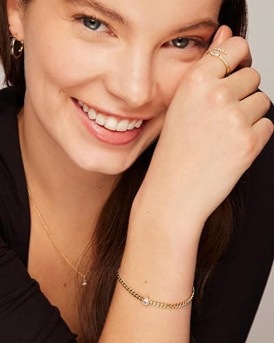 PAVOI 14K Gold Plated Cubic Zirconia Solitaire Diamond Bracelet | Bridesmaid Bracelets | Curb Cable Bracelets for Women thumbnail 3