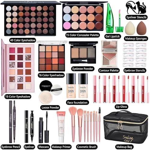 All in One Makeup Kit for Women Full Kit, Make Up Gift Set for Women, Makeup Essential Bundle Includes Foundation Face Primer Eyeshadow Contour Palette Lipstick Eyeliner Mascara Cosmetic Brush Set thumbnail 2