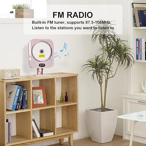 Kpop Pink CD Player Desktop/Wall,Wired Vertical Cute CD Players for Home, Bluetooth Speakers/FM Radio with IR Remote Control,CD Music Timer Alarm Clock with LED Display,Support CD/USB/TF/AUX/Copy - Pink thumbnail 5