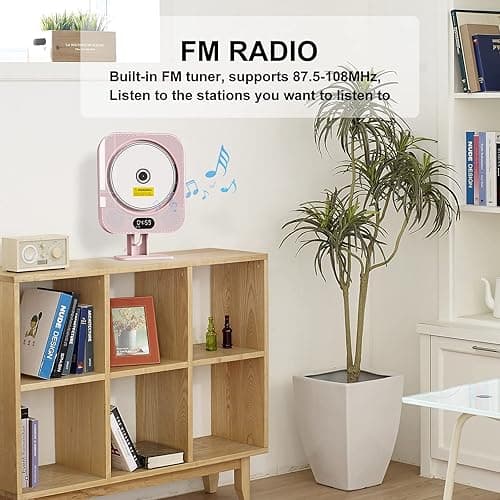 Kpop Pink CD Player Desktop/Wall,Wired Vertical Cute CD Players for Home, Bluetooth Speakers/FM Radio with IR Remote Control,CD Music Timer Alarm Clock with LED Display,Support CD/USB/TF/AUX/Copy - Pink thumbnail 5