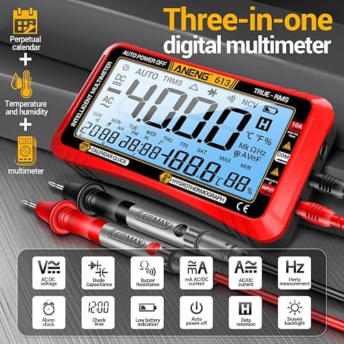 ANENG Digital Multimeter Tester,4000 Counts Voltage Tester,Auto-Ranging TRMS Volt Meter,Large LCD Ohm Meter Measures AC/DC Current,Voltage,Resistance, Diode,Continuity,Capacitance,Temperature(Red) thumbnail 2