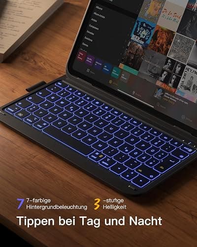 Inateck iPad 11(A16) Hülle mit Tastatur, iPad 10 Gen. Hülle mit Tastatur, für iPad Air 11" M4/ M3/M2 (2026/2025/2024),Air 5/4, Pro 11,QWERTZ,Ultraleichte Tastatur mit Stifthalter,AirTap BK2007 thumbnail 9