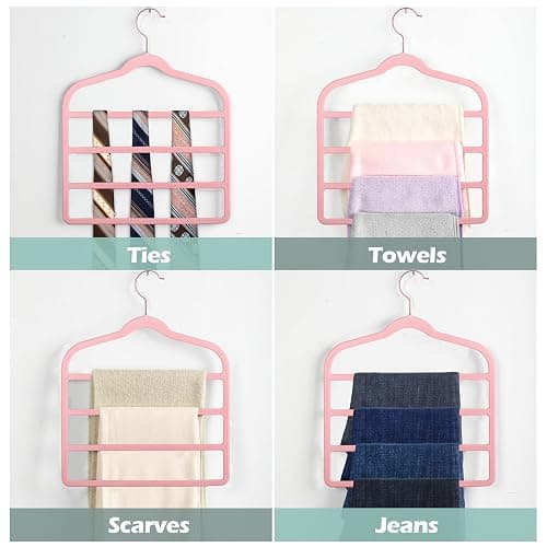 Velvet Pants Clothes Hanger Space Saving Non Slip Pants Shorts Hanger, Myfolrena Jeans Slack Trousers Hangers Multiple Velvet Hanger Closet Storage and Organization for Jeans,Scarf,Tie(Pink, 5) thumbnail 5