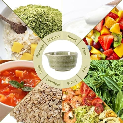 CAMATET Matcha Bowl with Spout, 500 ml/18 oz Ceramic Matcha Mixing Bowl, Japanese Ceremonial Matcha Chawan for Matcha Powder/Salad/Fruit/Soup/Tea - Wave Style Matcha Bowl thumbnail 7