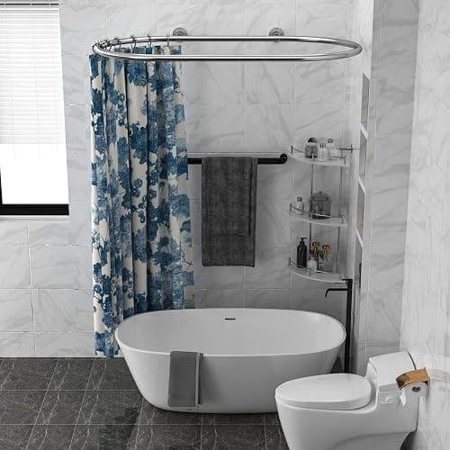 Sikaiqi Aluminum Alloy Oval Shower Curtain Rod Hoop Square Shape Bathroom Rod for Clawfoot Tub Free Standing Tubs (Silver: L 43.3, W 25") - Oval Aluminum-Silver thumbnail 3