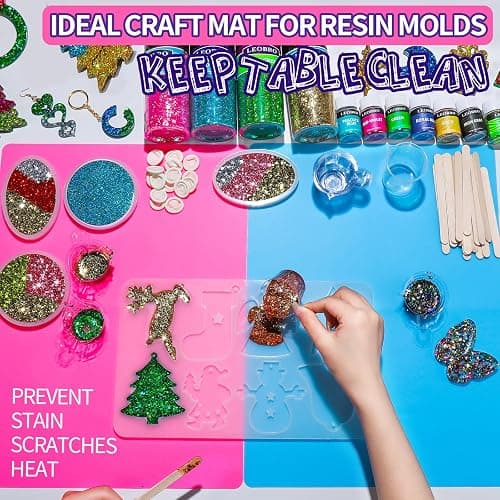 LEOBRO Silicone Mat for Resin Molds, 2 PCS 15.7" x 11.7" Playdough Mat, Silicone Mats for Crafts, Jewelry Resin Molds Mats, for Resin, Clay, Paint, Blue & Rose Red thumbnail 5