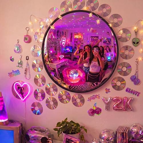 RattanView Retro Y2k Party Decor 12'' Round Acrylic Convex Mirror,Black | Fisheye Wide-angle Photo Prop, Y2K Themed Backdrop, Shatterproof Acrylic, Bedroom Classroom Decor, Retro Aesthetic Selfies thumbnail 2