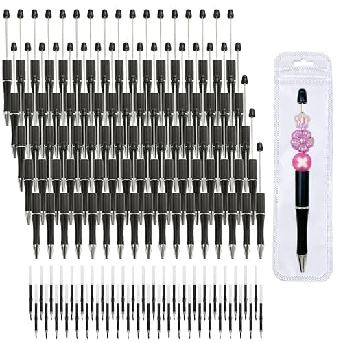 210 Pieces DIY Beadable Pen Bulk Kit – 70PCS Ballpoint Pen with Refills & Bags – Perfect for Beads Pens Supplies, Beaded Pens for DIY Crafting – Office Supplies & Teacher Accessories (Black) - Image 1