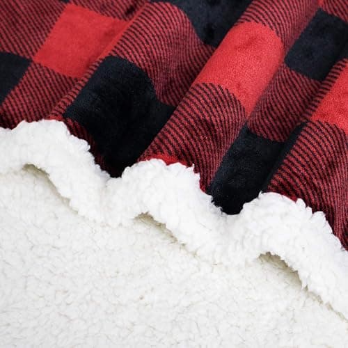 Touchat Sherpa Red and Black Buffalo Plaid Christmas Twin Blanket 60" X 70", Fuzzy Fluffy Soft Cozy Throw Blanket, Fleece Flannel Plush Microfiber Blanket for Couch Bed Sofa thumbnail 5