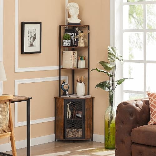 VECELO Corner Cabinet, Tall Storage Shelf, Bookshelf Display Shelves Rack for Living Room, Kitchen, Balcony, Small Space thumbnail 4