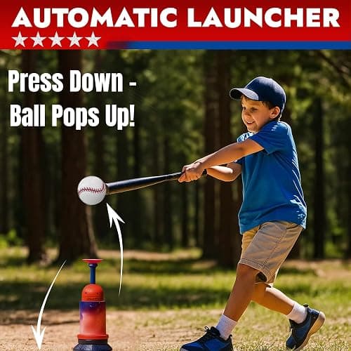 3-in-1 Baseball Set for Kids and Toddlers Ages 3-5 – Includes Tee Ball Stand, Hanging Tee, Automatic Ball Launcher, and 6 Softballs – Adjustable Height for Indoor/Outdoor Play – Sports Gift for Boys thumbnail 4