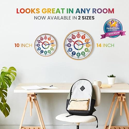 Oyster&Pop Extra Large Learning Clock for Kids - 14 Inch Silent Analog Classroom Clock - Kids Room Decor - Makes Teaching Time Easy - Multicolor - 14 inch thumbnail 7