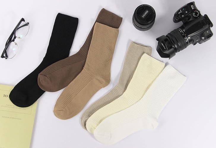 BomKinta Calf Socks for Women - Thin Solid Cotton Crew Socks - Casual Cute Above Ankle Sock thumbnail 3