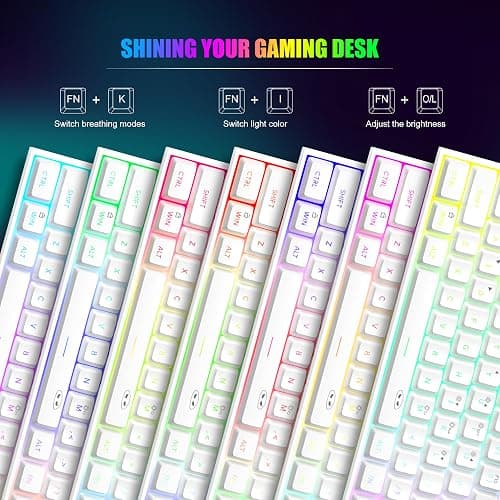 MageGee Mini 60% Gaming Keyboard, Upgrade RGB Backlit 61 Key Ultra-Compact Keyboard, TS91 Ergonomic Waterproof Mechanical Feeling Office Computer Keyboard for PC, MAC, PS4, Xbox ONE Gamer(White) thumbnail 2