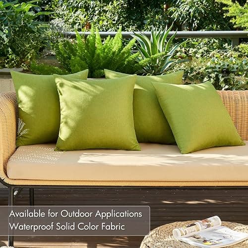 MIULEE Pack of 4 Decorative Outdoor Throw Pillow Covers Linen Waterproof Pillow Covers Spring Farmhouse Cushion Cases for Patio Garden Tent Balcony Couch Sofa 18x18 inch Moss Green thumbnail 3