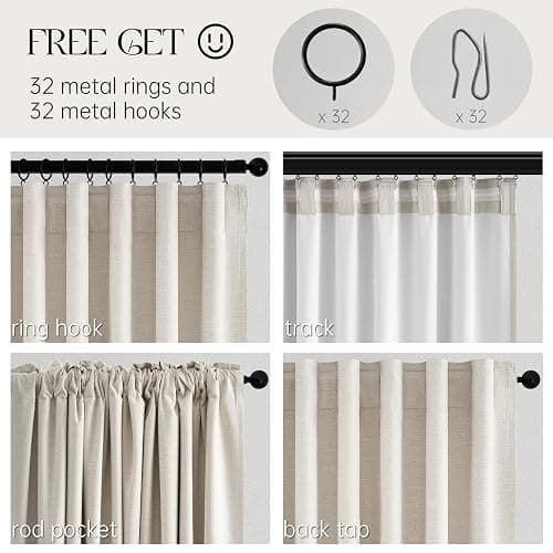 Topfinel Cream Linen Blackout Curtains 84 Inch Long for Bedroom Living Room, Ivory Pinch Pleat Back Tab Full Blackout Drapes Farmhouse Boho Curtains for Window, White Neutral Curtains 52" X 84" 7 FT thumbnail 5