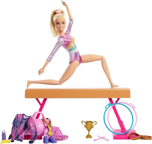 Barbie Gymnastics Doll & Accessories Playset | Blonde Fashion Doll, C-Clip for Flipping Action, Balance Beam, Warm-Up Suit & More thumbnail 5